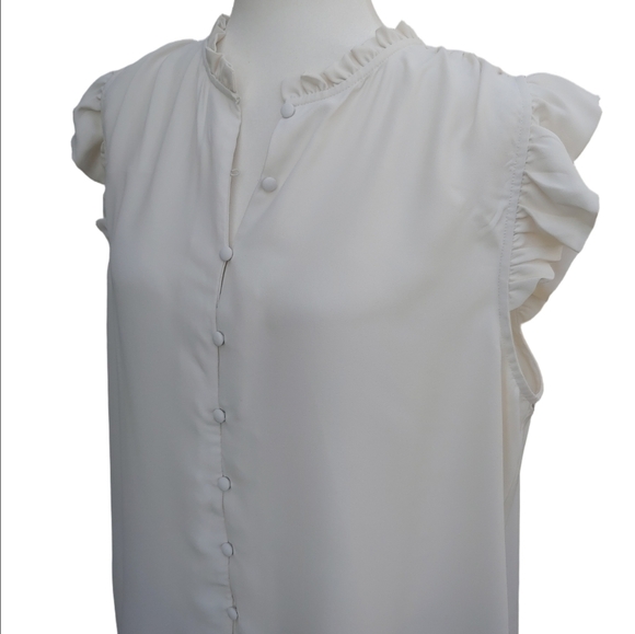 Ann Taylor Mixed Media Cream Ruffle Shell Top in Women's XL - Picture 4 of 17